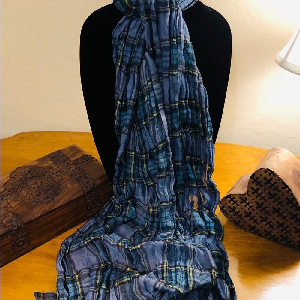 CEJON Women's Scarf Blue Plaid - Picture 4 of 7